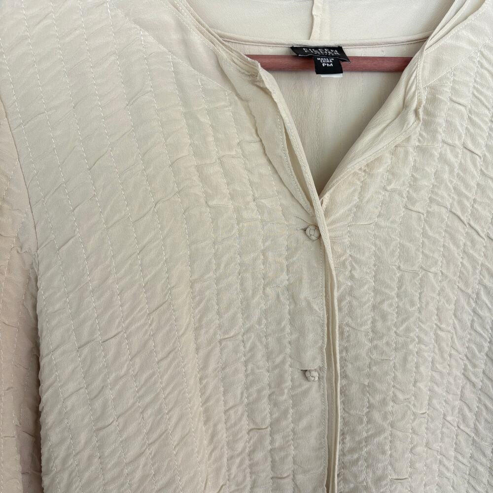 Eileen Fisher Quilted Silk Jacket M MP PM White Cream Capsule Black Button Luxe - Picture 7 of 7